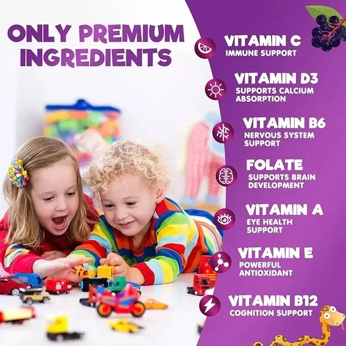 Gomitas multivitamínicas para niños - Vitaminas diarias para niños, vitamina C, D3 y soporte de zinc Foto 2 de 4