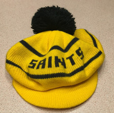 VINTAGE NEW ORLEANS SAINTS ADULT BEANIE TYPE CAP HAT W/BILL MATERIAL STRETCHES