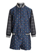 Anna Sui Printed Jacket And Shorts Set In Navy Blue Polyester Us6
