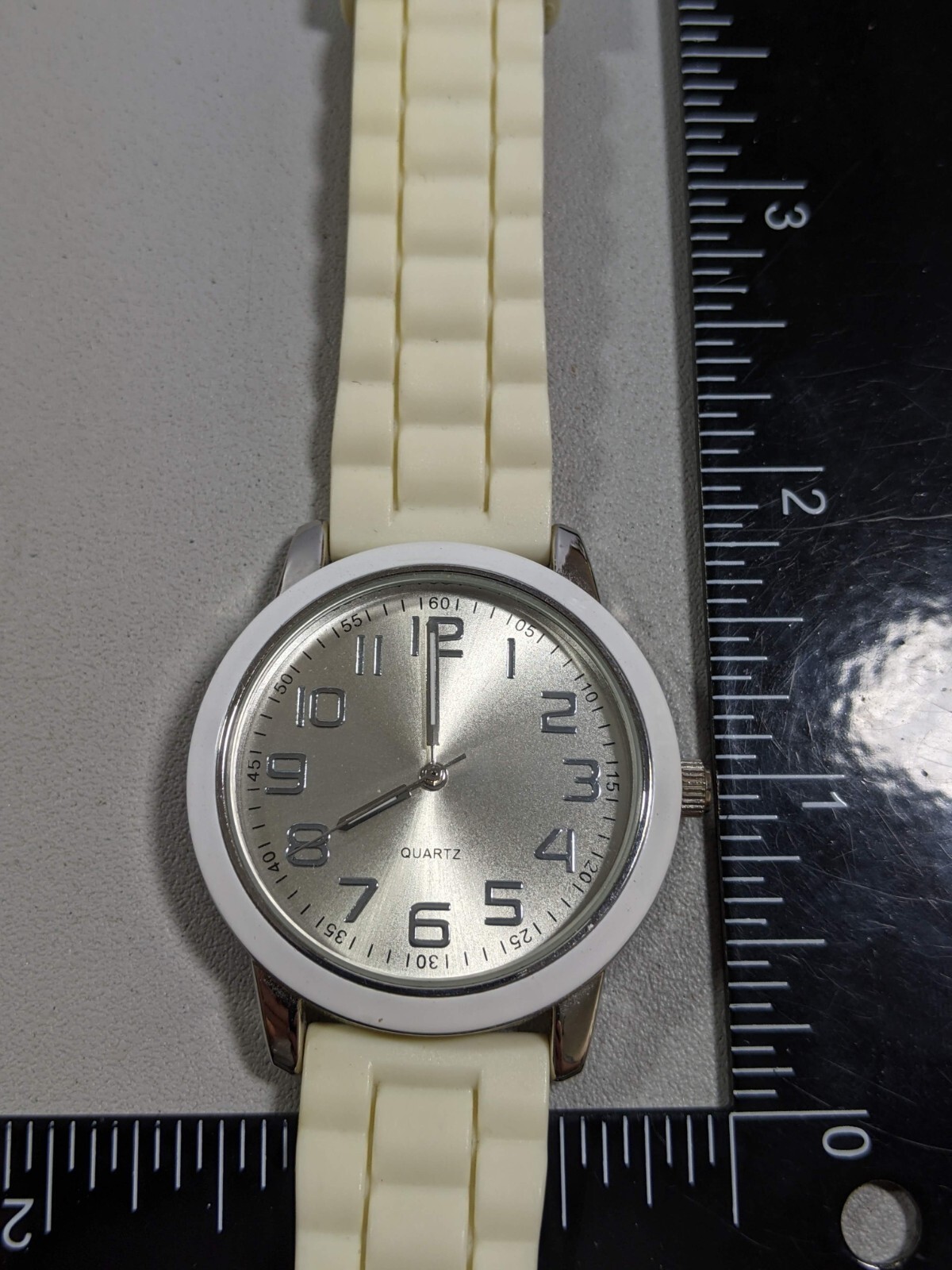 Silver Tone Dial Round Case 38 mm White Rubber Band Watch 9 Inch eBay