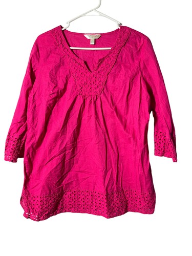 Krazy Kat Womens 3/4 sleeve pink eyelet blouse, size Large (L) | eBay