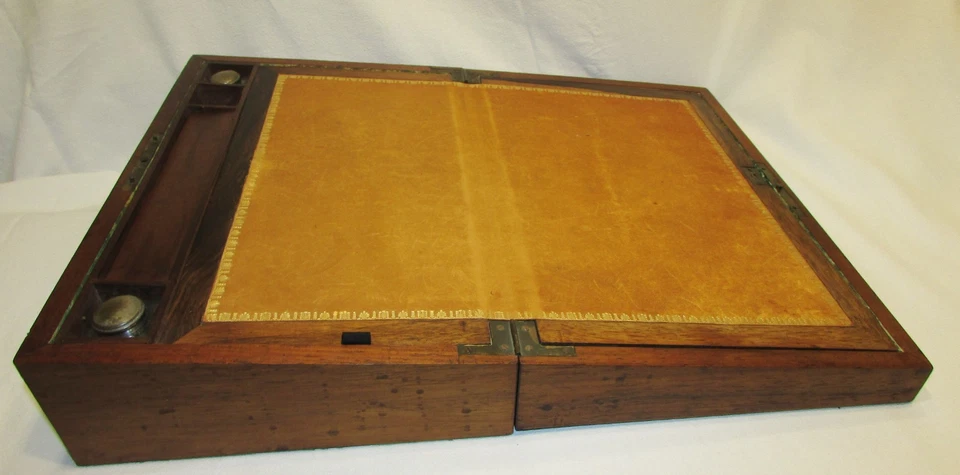 ECRITOIRE DE VOYAGE ANCIEN COMPLET 19ème / 19th travel writing wood box - Photo 4/4