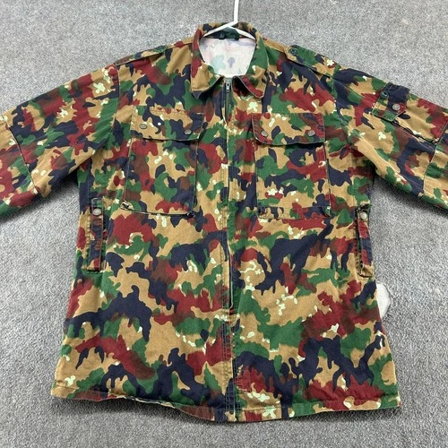 VINTAGE Swiss Alpenflage Jacket Mens Large Red Green Combat Camo M83 Cotton OPTI image 3
