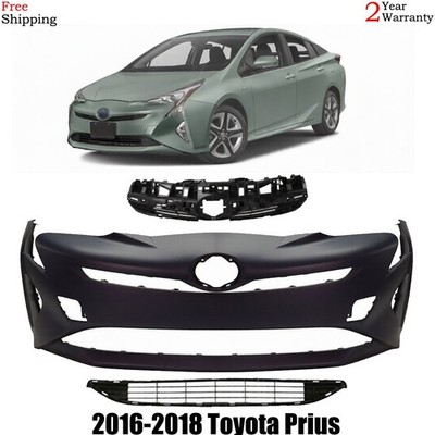 Front Bumper Cover Fascia & Grille Assembly Kit For 2016-2018 Toyota Prius