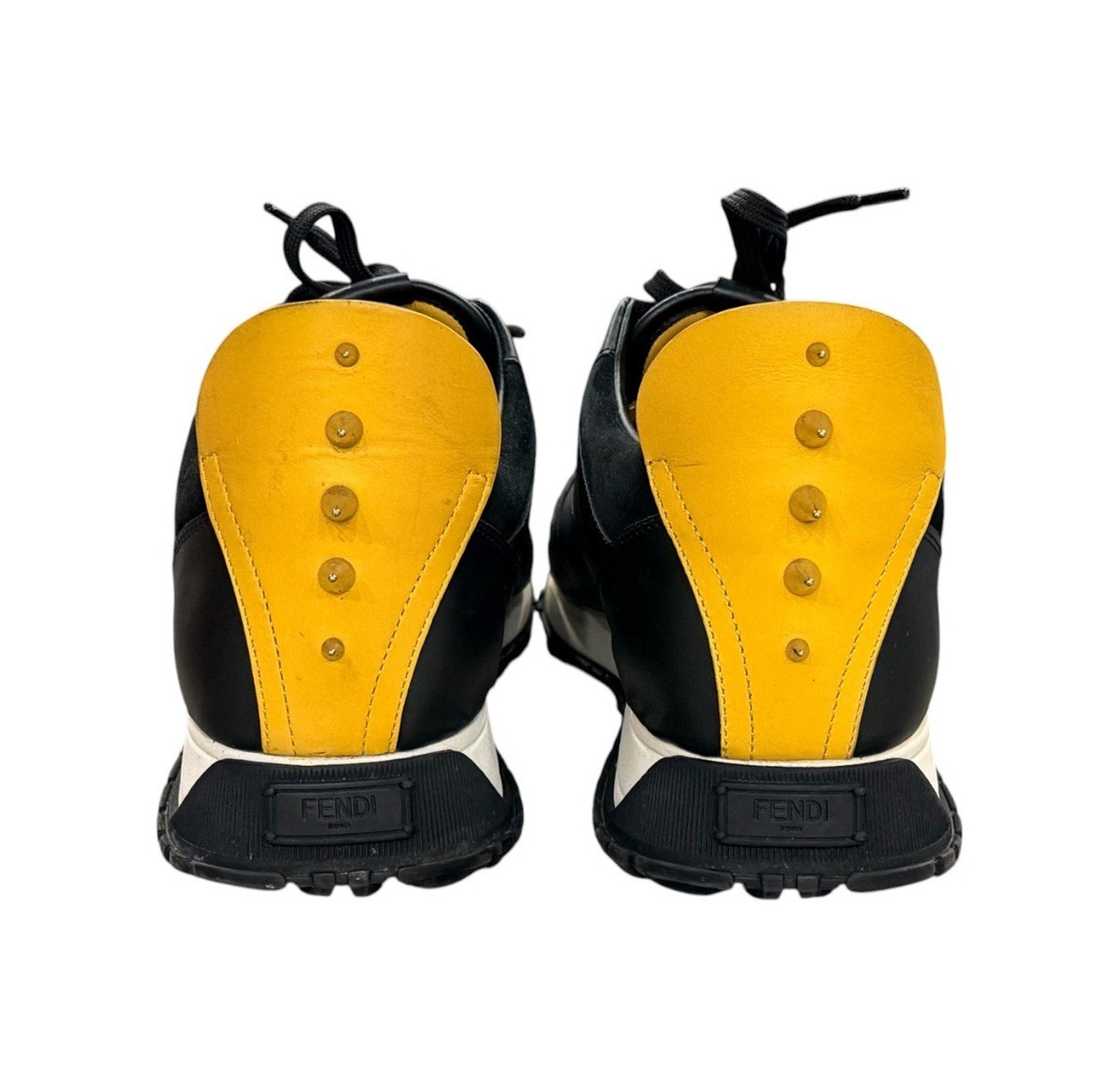 Fendi Monster Eyes Spiked Sneakers Black Yellow Bugs Leather Men's