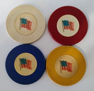 4-RARE Vintage US Flag/British Flag Crest & Seal Poker Chips!