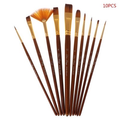 10Pcs Watercolor Paint Brushes Set Nylon Hair Painting Brush Variety Style Oil A