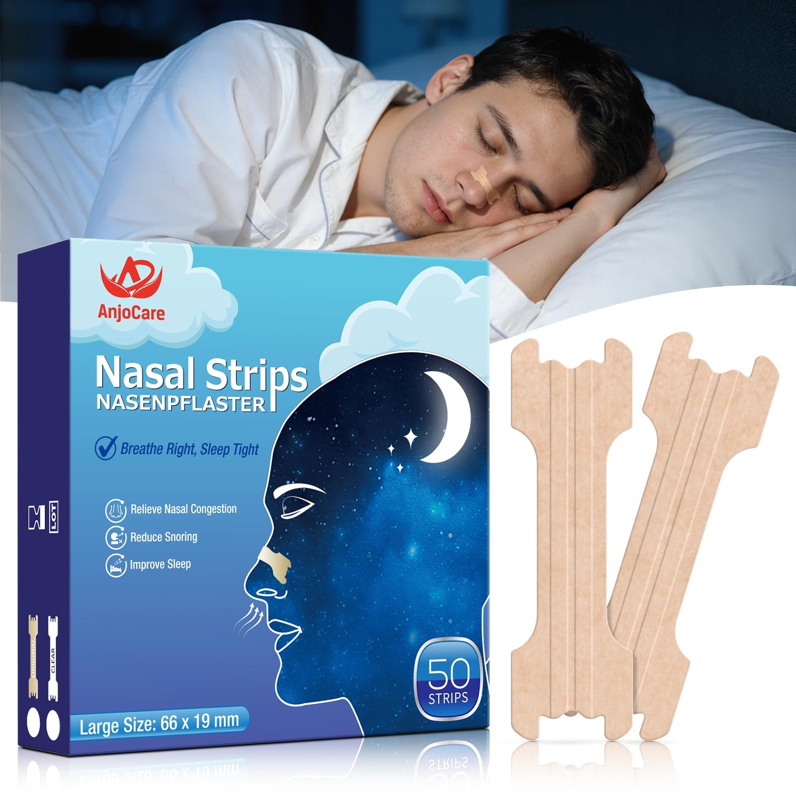 AnjoCare 50pcs Nasal Strips, Extra Strength Nose Strips to Stop Snoring Beige