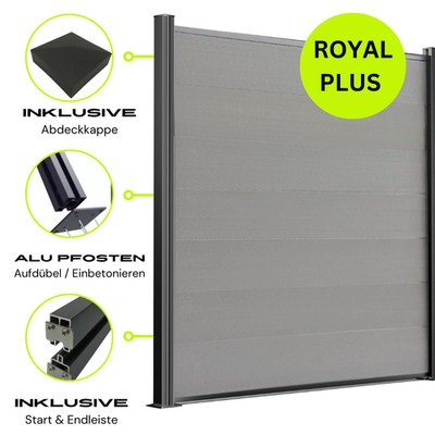 WPC Sichtschutzzaun Royal Plus Alu Pfosten RAL + Ober-/Unterschiene | Steingrau