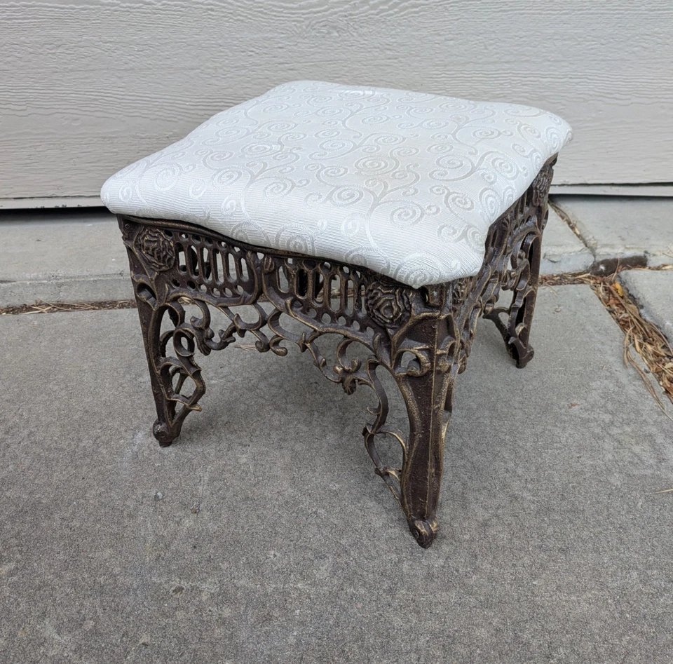 Vintage Ornate Victorian Style Heavy Cast Iron Small Footstool Ottoman Stool - Image 2 of 4