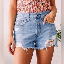 Levi's 501 Original High Rise Distressed Denim Shorts Medium Wash Size 25