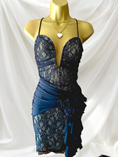 Karen Millen Black Floral Lace Plunge Wrap Bodycon Clubwear Party Mini Dress  XS