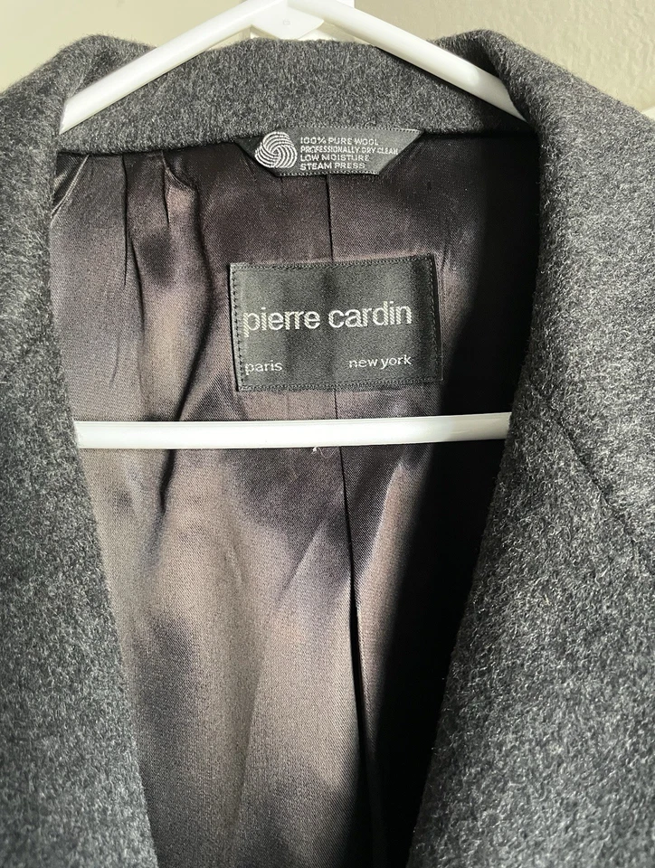 100% Wool Pierre Cardin Vintage Mens Coat Classic Double Breasted Overcoat Gray - Image 2 of 4