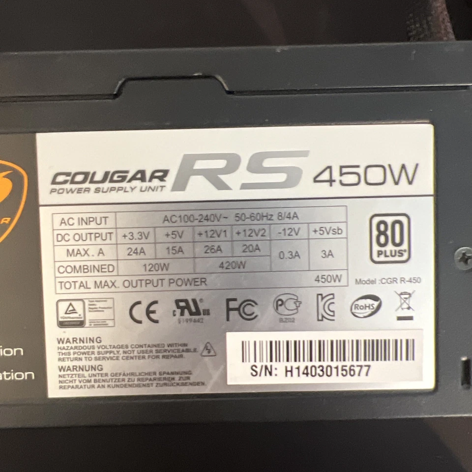 Cougar RS Series 450W Power Supply 80 PLUS Certified - Imagem 2 de 4