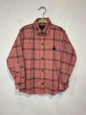 Brooks Brothers Boys Size 8 Salmon Navy Plaid Button Up Dress Shirt Logo