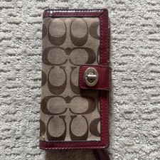 Coach Khaki Burgundy Wallet Leather Canvas