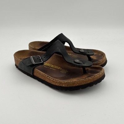 Birkenstock Black Leather Thong Sandals Birkenstock Gizeh Oiled Leather Sandal in Black main image 4