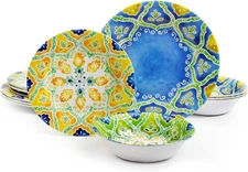 Elama Stapanya 12 Piece Melamine Dinnerware Set, Multicolor