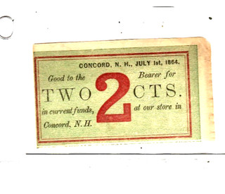 2 CENT "NEW HAMPSHIRE" (CONCORD) 1800'S RARE NOTE!! 2 CENT UNCIRCULATED!!!!