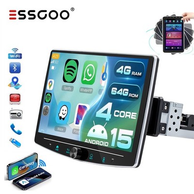 10.1'' Single 1Din Android 15 Carplay Rotatable 4+64GB Car Stereo Radio GPS NAVI