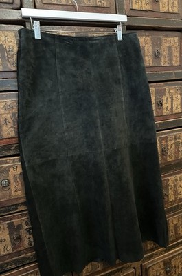 CHICOS BLACK LEATHER SUEDE MIDI SKIRT SIZE 2 Or 10-12