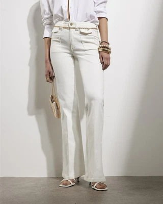 River Island Womens Flared Jeans White High Rise Relaxed Flare Trousers Bottoms