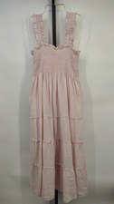 Quince Women 100% European Linen Smocked Midi Dress Pale Pink S