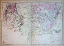 Antique 1873 Geological Map of the United States by Asher & Adams (17.5x24)-#37