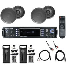 Karaoke Bluetooth Amp/Mixer 4 8" Black Ceiling Speakers 2 Microphones