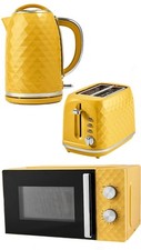 Kettle Toaster Microwave Matching Yellow Diamond Effect Kitchen Set Stylish UK