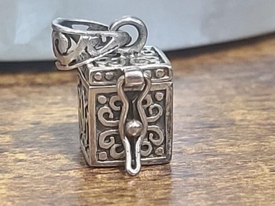 Vintage Box Charm Sterling 925 Silber Anhänger Halskette Versprechen Gebet Pillenversteck