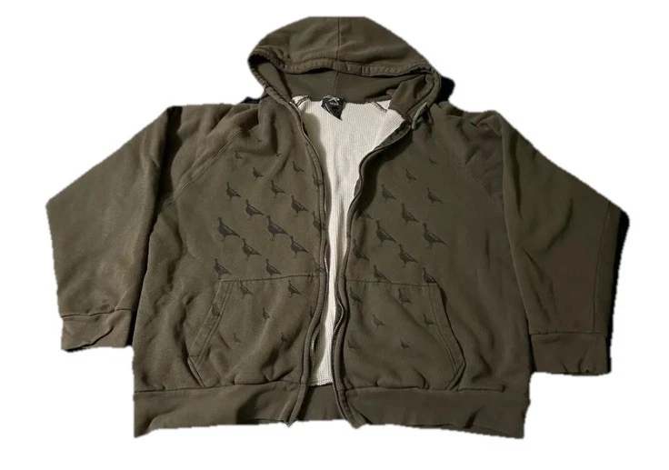 Rothco Jacket Y2K Mens L Thermal Hoodie Green Cotton Animals *broken Zipper*
