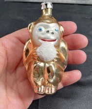 Christmas Monkey Ornament Old World Hand Blown Glass 3 1/4" Made In Poland