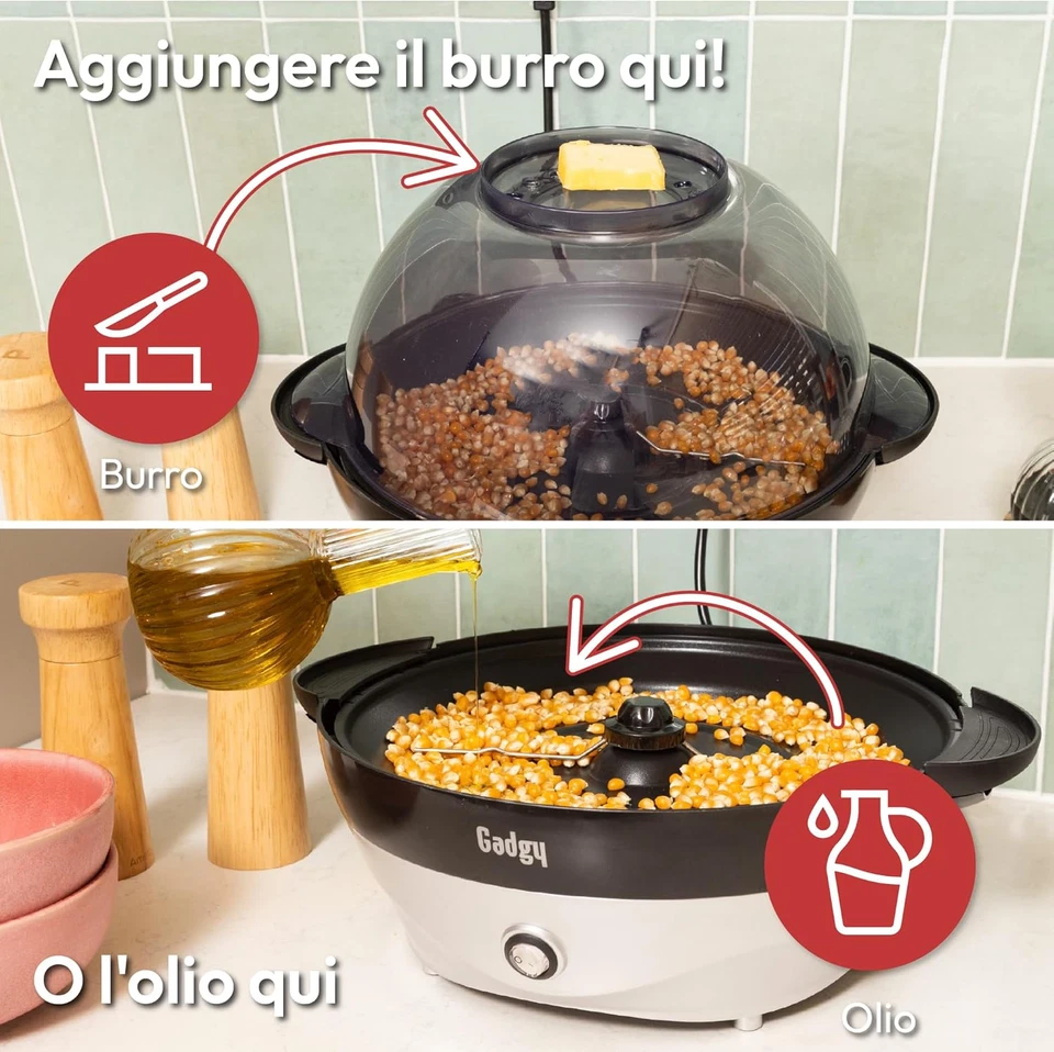 Macchina per Popcorn – Popcorn Maker Elettrico 800W Con Piastra Antiaderente & M - Immagine 4 di 4