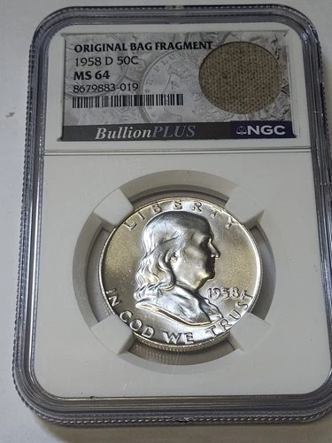 1958 MS64 NGC Graded Ben Franklin D Half Dollar .900 Silver With Bag piece
