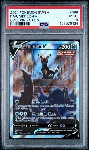 2021 POKEMON SWORD & SHIELD EVOLVING SKIES #189 FULL ART/UMBREON V PSA 9