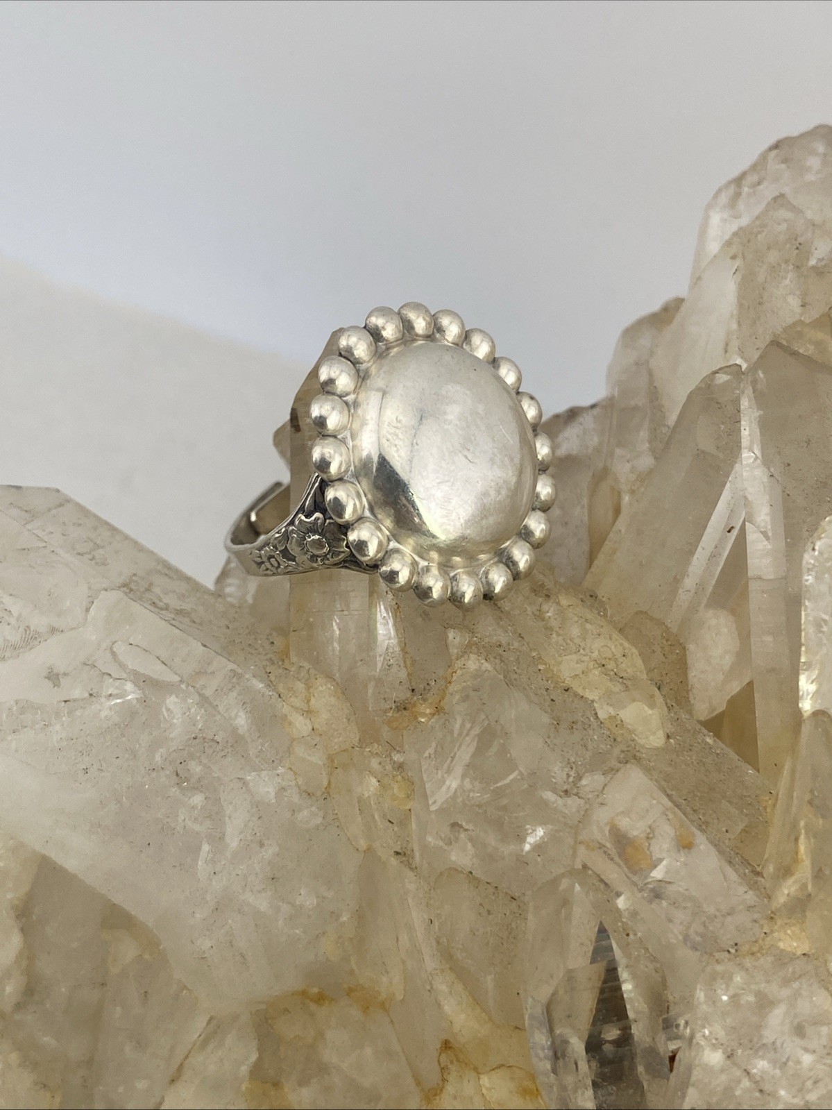 Antique Adjustable Sterling Silver Button Ring Wi… - image 2