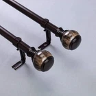 42-126 Inch Brown Adjustable METAL CURTAIN ROD Set Marble Finials