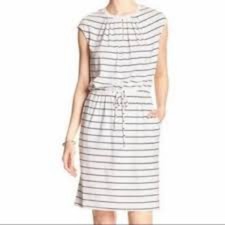 Banana Republic White/Black Striped Sleeveless Jersey Dress
