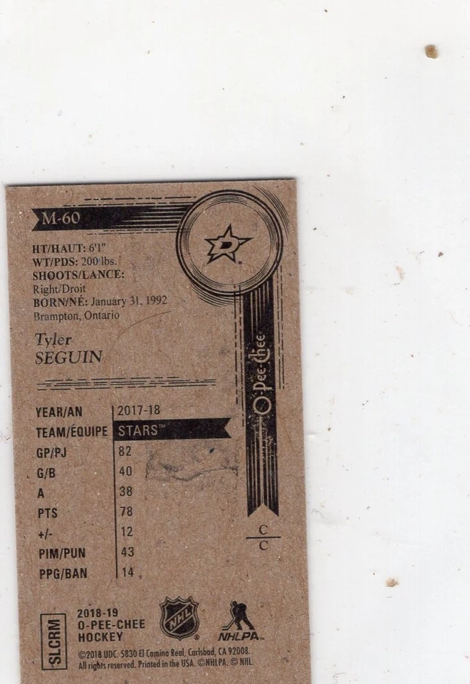 2018-19 O-Pee-Chee Mini M-60 Tyler Seguin SP - Image 2 of 2