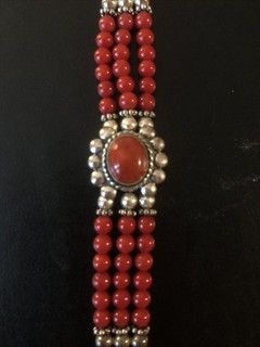 Carnelian Agate Red/Orange 3 Strand Bead Bracelet 925