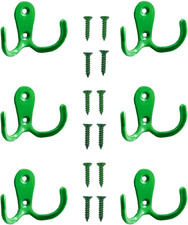 6-Pcs Double Prong Coat Hooks Wall Mounted Zinc Alloy Hooks with Screws Green