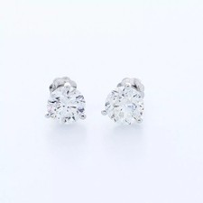 Classic Stud Earrings Solid 14K White Gold 1.89 CT Round Natural Diamond H SI2