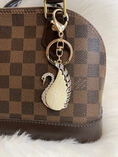 Swan Keychain Bag Charm Purse Handbag Charm Bling Rhinestones Gold Ivory White
