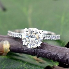 White Moissanite 2.20Ct Round Cut White Gold Finish Engagement Ring in Size 6