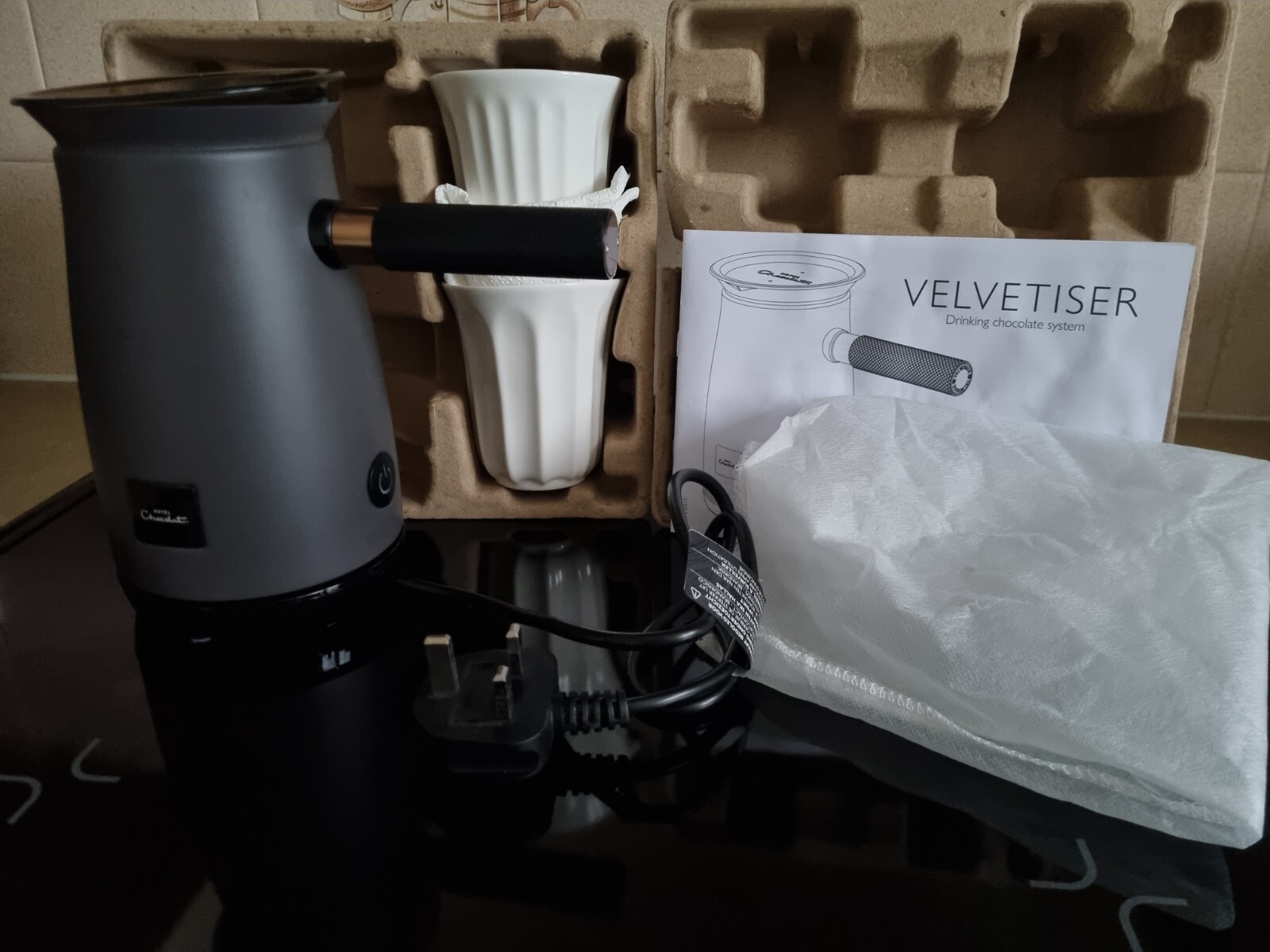 Hotel Chocolat Velvetiser Hot Chocolate Machine in Charcoal + 2 cups + sachets 689849383200 eBay