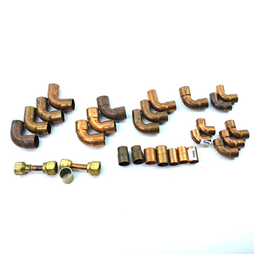 (Lot of 28) 1/2" 3/4" Copper Fittings Elbows Couplings Approx 2.5 lbs