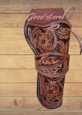 Western Gun Holster Leather Brown Tooled Hand Made Cowboy Revolver Pistol