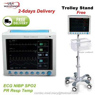 Multi-parameter Vital Sign Patient Monitor 7 parameters with trolley cart Stand