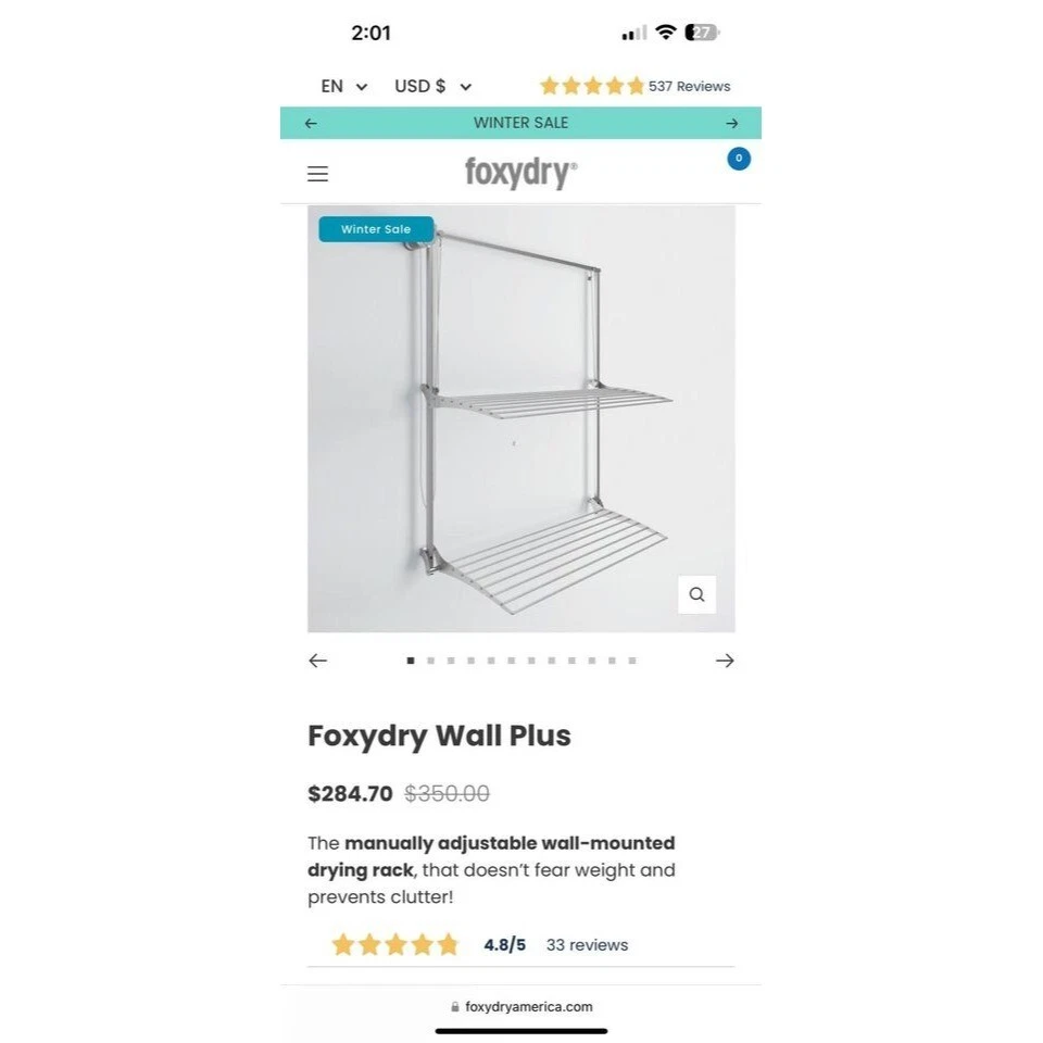Foldable Wall Mounted Airer Foxydry Wall Plus